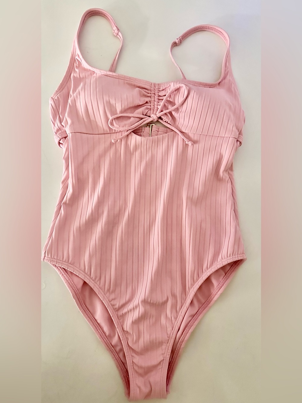 Shade & Shore Pink Ribbed One-Piece Swimsuit with Front Tie